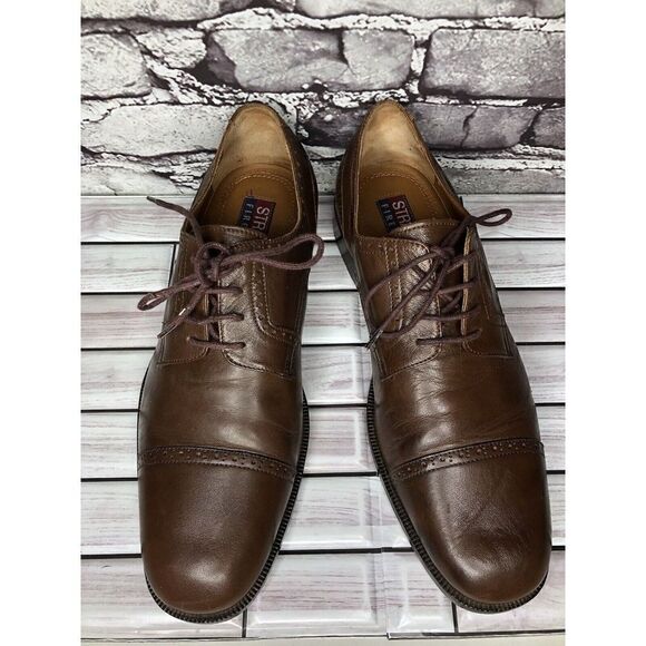 Strada Firenze Brown Leather Cap Toe Lace Up Oxfords Dress Shoes Men Sz 10.5M US - Picture 2 of 16
